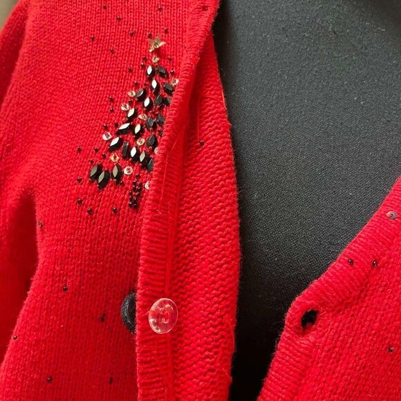 Studio Joy Women's Vintage  Button Down Red Christmas Sweater Size L - Picture 7 of 11